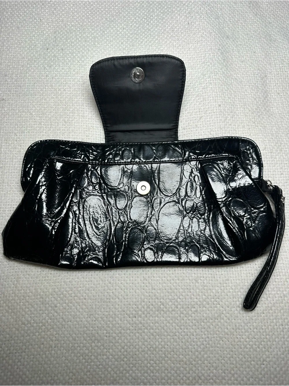 Giannini Black Faux Croc Patent Leather Clutch Wristlet